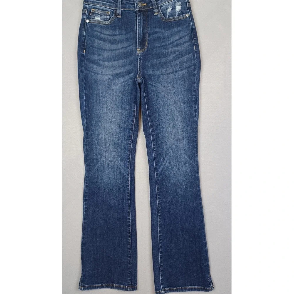 Judy Blue Slim Bootcut Jeans Womens 3/26 Blue Distressed Split Hem High Rise